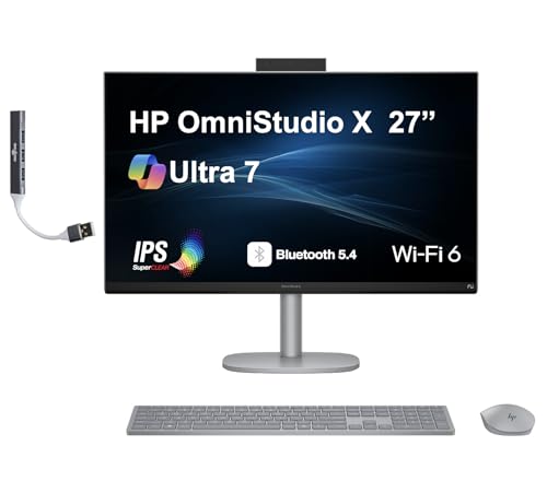 Image of HP OmniStudio X OmniStudio Copilot + All-in-One 27 inch IPS 4K UHD Display (Intel Ultra 7-256V, 16GB LPDDR5X, 4TB PCIe SSD, Intel Arc 140V, WiFi 6, Webcam, Win 11 Pro) w /DKZ USB Port Expander