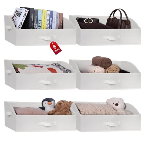 WUIKE Closet Storage Bins, White and Beige, Extra Large, 6-Pack