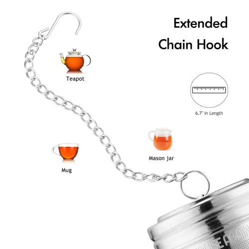 House Again Large Tea Infuser, Extra Fine Mesh Tea Strainers For Loose Tea, 18/8 Stainless Steel Tea Strainer With Extended Chain Hook, Tea Steeper For Brew Tea, Spices & Seasonings, For Multi Cups #TOP3