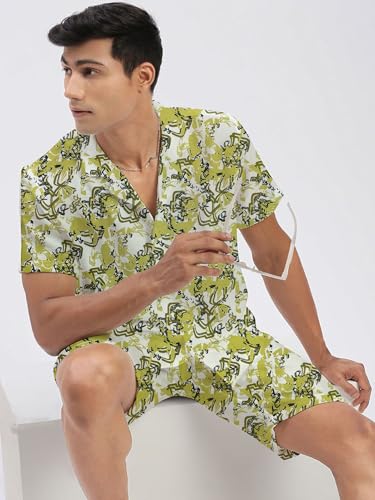 Image of Amazon Brand - Anarva Mens Camouflage Printed Co-ord Set | Half Sleeve Shirt and Shorts Set | Casual Summer Outfit for Beach, Travel, Vacation -