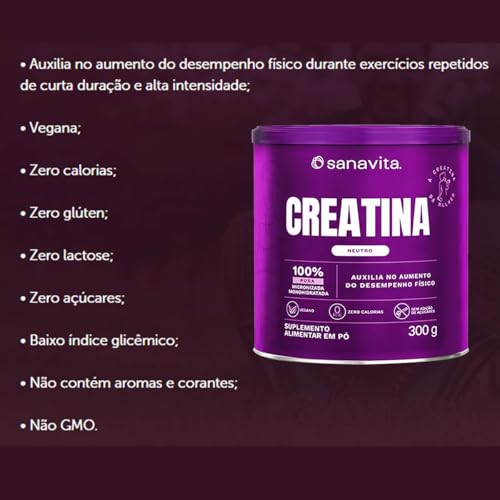 Suplemento Em Pó Sanavita Creatina 300g 100% Pura Monohidratada