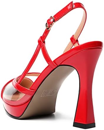 AMBELIGHT Women's Clear Platform Slingback Stiletto Patent Pointed Toe High Heel 4 Inch Solid Dating Sexy Pumps Shoes Red Size 7.5 - Zapatos de Tacon para Mujer | Image 6