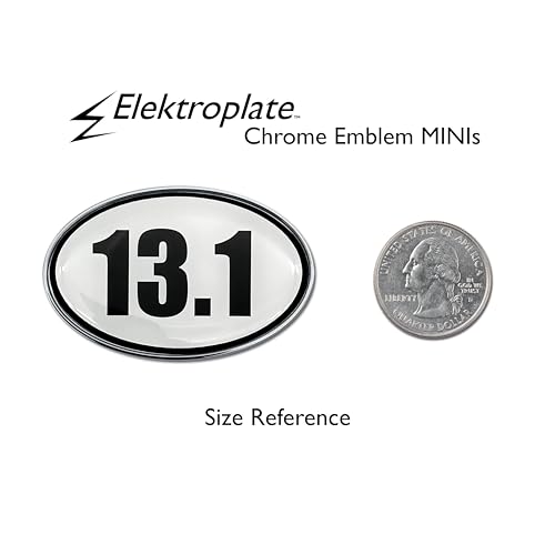Image of Elektroplate Mini 13.1 Half-Marathon Black and White OEM Chrome Emblems for Motorcycles, Watercrafts, and Decorations | Universal Fit at 2.15 inch x 1.4 inch | Weatherproof | 2-Pack