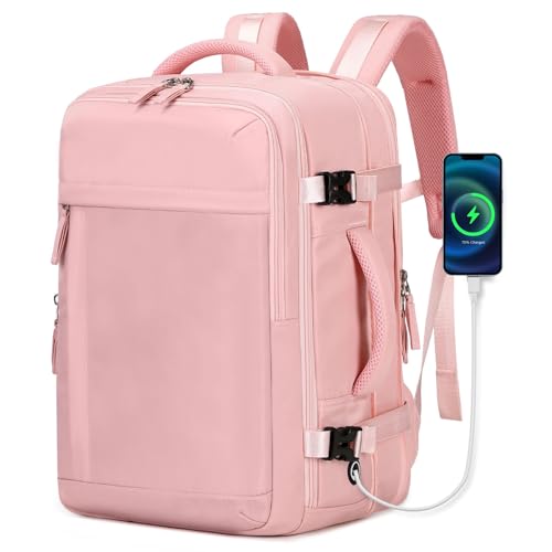 ASKSKY Mochila de viagem feminina aprovada em voo, expansível para laptop de 12,7 cm, mochila casual de 13 cm, 32 litros, rosa, 9.8 inches (D) x 11.7 inches (W) x 17 inches (H), Clássico