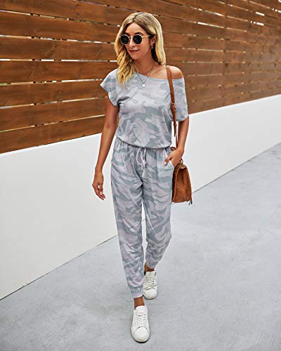 Image of PRETTYGARDEN Jumpsuits for Women Summer Off Shoulder Romper | Short Sleeve Drawstring Waist, Jogger Jumpers with Pockets, One Piece Spring Break Outfits, Vacation Travel Lounge Clothes