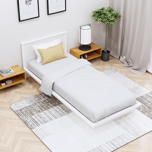 Image of Bniture Modern Low Height Single Size Bed Without Storage | Engineered Wood Platform Bed Designer Headboard | Bed King Size Wooden Cot Double Bed for Bedroom 3 Year Warranty (Frosty White)
