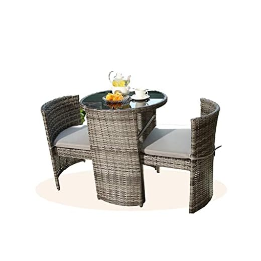 Utemöbler 3 st PE Wicker Utomhus Trädgård Bistro Set med, Glasskiva Bord Allväders Wicker och tjocka kuddar med tvättbara klädslar,Pryssbesparande design