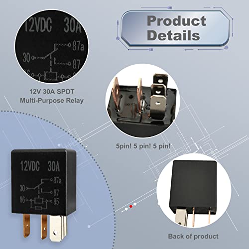 2Pcs 5 Pin 12V 30A Relay, Multi Purpose Automotive Relay Black Starter Relay, Car Starter Switch Relays, High Performance Starter Universal For Car Motor Automotive Replacement Accessories #TOP2