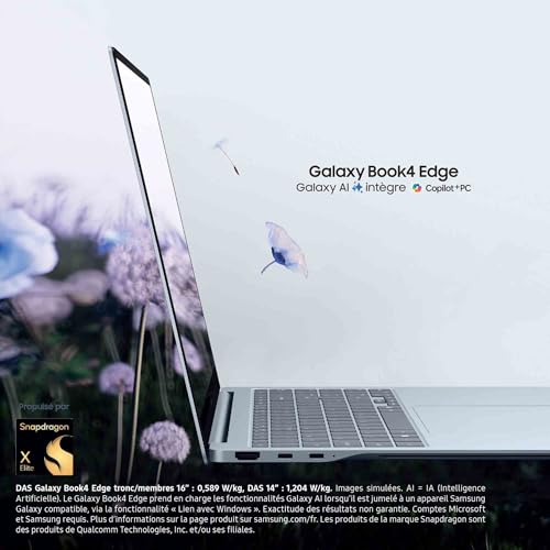 Samsung Galaxy Book4 Edge Ordinateur Portable avec IA 14’’, Copilot+ PC, Snapdragon X Elite X1E-80-100, Mémoire 16 Go, Stockage 512 Go, Gris Glacier