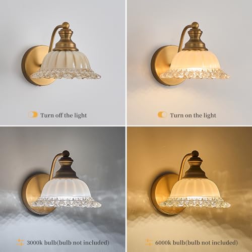 Image of XIEDUN Vanity Light Brass Wall Sconces Vintage 1-Light Bathroom Sconces