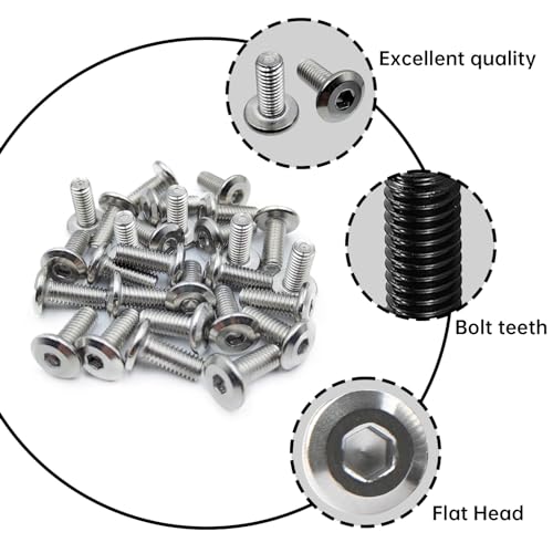 M6 x 35mm 20Pcs Tête plate hexagonale vis de bouchon, vis de tête de chaussettes, 304 Acier inoxydable Surface zinc noir plaqué, filetage complet, pour meubles, bureaux, garages, avec hexagone