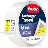 GAUDER Nastro Biadesivo per Tappeti Extra Forte - Antiscivolo Lunga Durata per Pavimenti & Scale - Colla per Tappeti & Nastro di Posa (25 m x 48 mm)