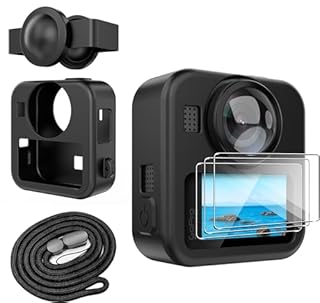 Lemxiee Coque pour GoPro MAX2 Case + [3 Pièces] Protecteur d'écran Verre Trempé pour GoPro Max 2 Accessoire
