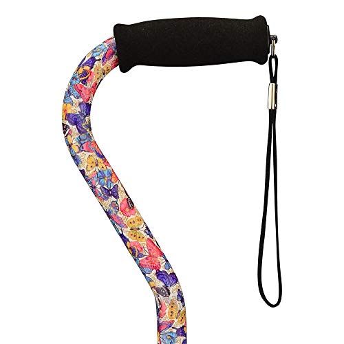 Nova Medical Products Nova Sugarcane, Walking Cane With All Terrain Rubber Quad Tip Base And Carrying Strap, Butterfly Symphony Design #TOP3