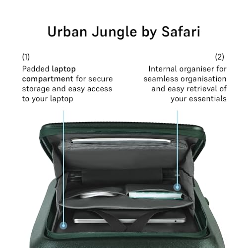 Image of Urban Jungle Polycarbonate 360 Degree by Safari, Cabin Trolley Bag with Laptop Compartment, Hardside Small(55 Cm) Suitcase with USB Charging Socket, 8 Silent Wheel Luggage for Both Unisex(Dark Green)
