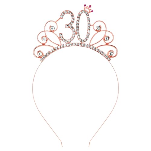 ALLY-MAGIC 30th Birthday Headband, Birthday Crowns, Rose Gold Birthday Tiara Rhinestone Hairbands for 30 Birthday Gift Party Accessories 30th Birthday Decoration Girls Women Y9SZHGFG (30th)
