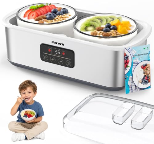 Image of Suteck Yogurt Maker for Probiotic Greek Yogurt with Timer & Temp Control | Make Real Yogurt at Home, No Additives, Precise 68-131F Control & 48H Timer, 2 x 1QT Glass Jars, BPA-Free & Dishwasher-Safe