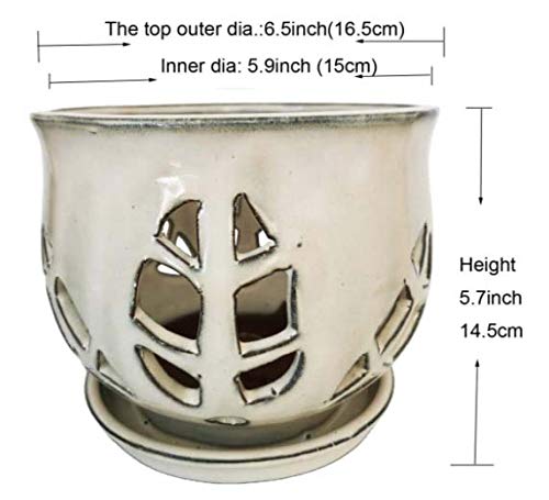 Fowargif 6.5Inch Large Round Ceramic Orchid Pots With Holes, Flower Pot With Saucer For Indoor Plants Home Decorative, Round Planter,Air Plant Pot (Round Cream, 6.5Inch) #TOP2