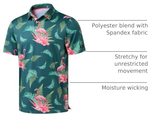 Image of Obla Mens Golf Polo Shirts Short Sleeve Dry Fit Performance Moisture Wicking Casual Print Collared Golf Shirts for Men