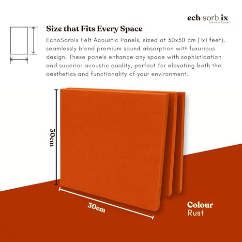 Image of MMT Acoustix Premium Felt Acoustic Panels for Offices, Bedrooms & Studios Sustainable PET Felt Panels for Echo Reduction & Sound Absorption 1x1 Ft, 9mm Thick Rust - Pack of 8