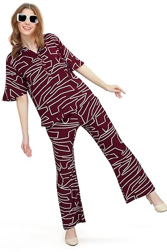 Image of ZEYO Women's Rayon Printed Night Suit Set Of Top & Pajama Set