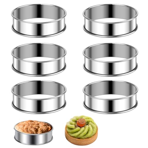 Kaquxibix 6-Piece Stainless Steel Muffin Ring Set 8.5cm Non-Stick Baking Tins for Muffins Pancakes and Pastries Egg