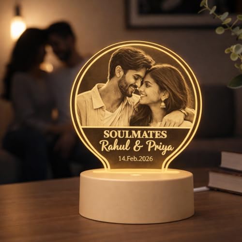 Image of Customized Photo Frame Anniversary Gift for Couples - LED Lamp with Custom Name Acrylic Customize Photo Frames With Photo For Valentine,Wedding Gift for Girlfriend, Wife, Boyfriend Size 4 x 6 Inch