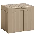 Flamaker Deck Box 30 Gallon, Waterproof Resin Small Storage Box with Lid, Outdoor Patio Furniture Cushion Garden Tool Organizer, Lockable Package Delivery Box for Porch Balcony (Brown)