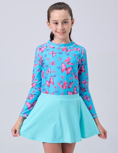 Image of Liberty Pro Girls Two Piece Swimsuits Long Sleeve Rash Guard Set, UPF 50+ Bathing Suit with Swim Shorts for Toddler and Teens