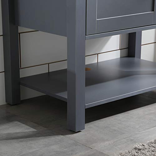 30\" Grey Bathroom Vanity Sink Combo Marble Pattern Top w/Mirror Faucet&Drain set - Thumbnail 7