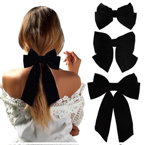 TELAIN Lazos para el pelo de terciopelo negro, juego de 3 en tamaño pequeño, mediano y grande, para peinados elegantes, ideal para mujeres y niñas todos los días y ocasiones especiales