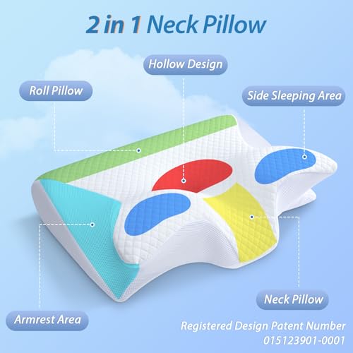 HOMCA Nackenkissen Memory Foam Kissen 2 in 1 Nackenstützkissen Ergonomisches Kopfkisse für...