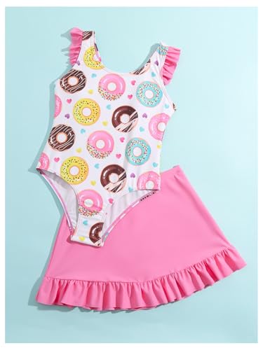 Girl's One Piece Swimsuits with Cover Up Skirt Cute Doughnut Graphic Summer Beach One Piece Swimsuit Swimwear4