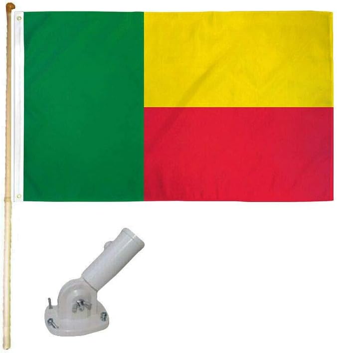 5' Wooden Flag Pole Kit W/Nylon White Bracket 3x5 Benin Country Polyester Flag