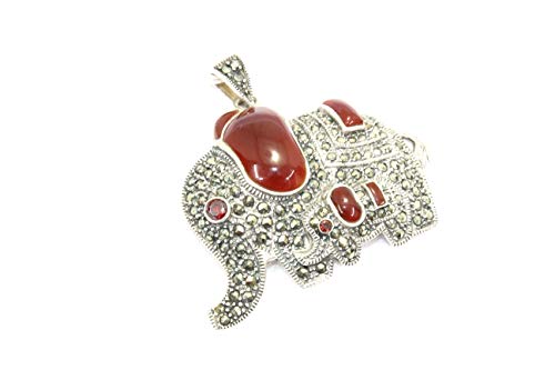 Pendentif éléphant argent 925 avec marcassite et pierre orange