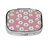 Joyful White Pomeranian Dog Pill Box with Mirror 2 Compartments Square Pill Organizer for Pocket