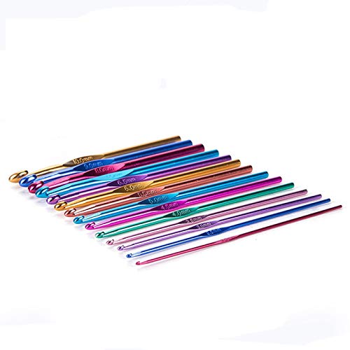 YUEMING 14 Piezas Ganchillos,Aluminio Ganchos de Ganchillo,Agujas de Tejer,Agujas de ganchillos Aluminio para Tejer Manualidades, Tamaños 2 mm - 10 mm Cover