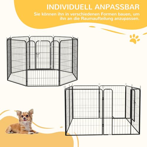 PawHut Welpenlaufstall 8-TLG Welpenauslauf mit 8 Gitterplatten Tür Erdspießen flexibel Schutzplane 100cm hoch Welpengitter Laufstall für Haustiere Hund Katze Welpe Laufgitter für drinnen und draußen