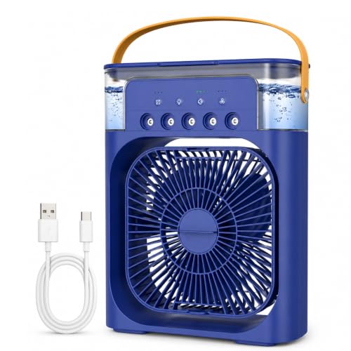 Image of HuMiDiFiEr AiR cOoLeR fAn FoR hOmE, tImInG eVaPoRaTiVe AiR cOoLiNg FaN wItH 7 cOlOr LeD lIgHtS aNd TiMeR, 5 wAtEr SpRaYs, 3 sPeEd MoDeS, uSb TyPe-C, fOr SlEePiNg, RoOm, OfFiCe, KiTcHeN - MuLtIcOlOr