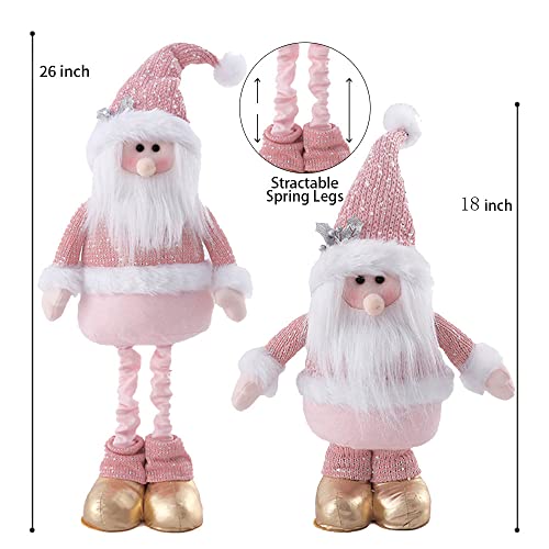 Balonar 26Inch Large Size Christmas Figurine Telescopic Length Christmas Ornament Snowman Standing Home Decorations Doll Soft Door Window Table Tree Holiday Xmas Season Decor (Pink Small Santa Claus) #TOP1