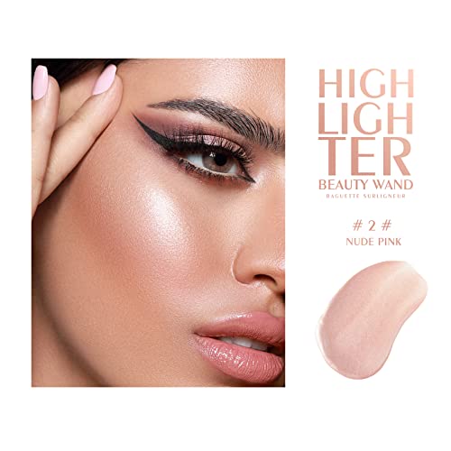 Kyda Highlighter Beauty Wand, Face Illuminator With Cushion Applicator, Natural Glossy Finish, Silky Smooth Cream, Face Highlighter Bronzer Makeup, Lightweight Blendable, By Ownest Beauty-Nude Pink #TOP4