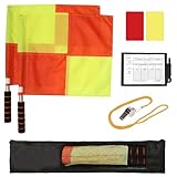 Professional Soccer Referee Kit - 2 Pcs Checkered Linesman Soccere Flags, Red Yellow Ref Cards with Notebook and Pencil,Coach Stainless Steel Whistles with Storage Bag | Ideal for Football Referees, Coaches, and Officials