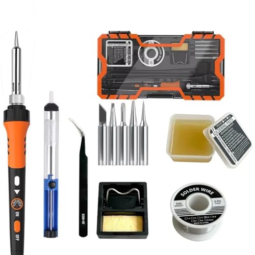 Image of ZELBO Premium 12 in 1 Soldering Iron Kit, 60W Soldering Gun with Ceramic Heater, Portable Electric Soldering iron Adjustable Temperature 200-450℃, Includes Soldering Iron Tip, Wire