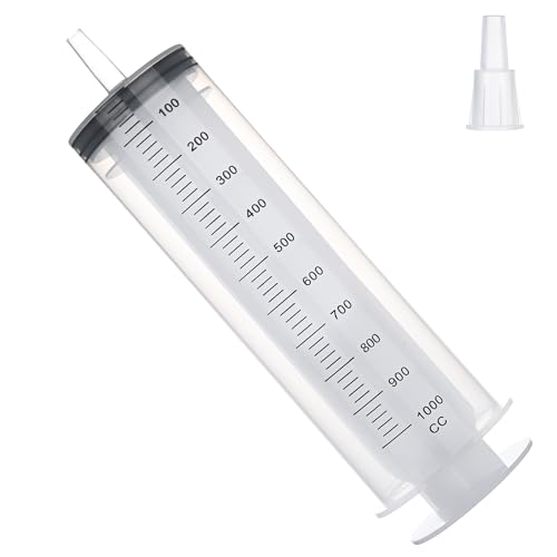 1000mL Syringe for Liquid, Large Plastic Syringe with Tip Adapter, Individual Sterile Sealed for Scientific Dispensing, Paint, Watering, Oil