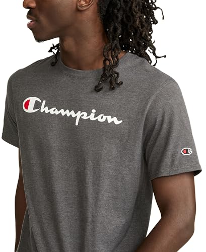 Image of Champion Men's Graphic Short Sleeve T-Shirt, Standard Fit, Classic Script Logo, Midweight 100% Cotton