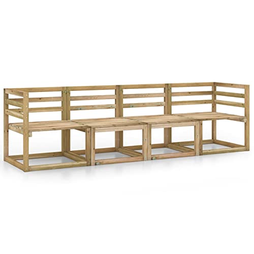 Gawany Sofá de jardín de 4 plazas Sofa de Palets Interior/Exterior Sillon Palets/Sofa para Patio Verde Madera de Pino impregnada Cover