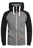  behype. Herren Raglan Sweat-Jacke Sweatshirt weicher Hoodie mit Kapuze & hohem Kragen Kapuzenpullover BH_7673-Dunkelgrau-M