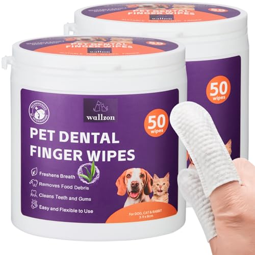 WALLZON Teeth Cleaning Finger Wipes for Dogs & Cats, Soft Pet Dental Care Wipes, Disposable Pet Tooth Brushing Wipes, Gentle Cleaning & Gum Care Finger Pet Wipes (100 Wipes)