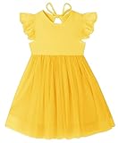 RJXDLT Toddler Dress Baby Girls Cotton Linen Ruffle Sleeve Tiered Swing Casual Summer Boho Tutu Dresses 696 Yellow 110