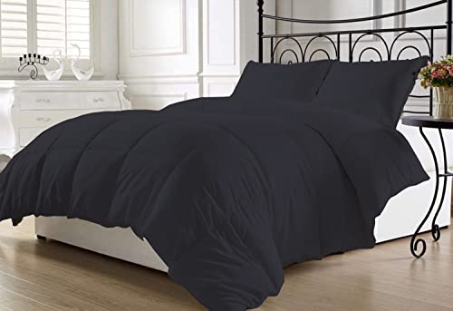 Gokoco Comforter - 100% Egyptian Cotton 600 Thread Count 400Gsm Fiber Fill 3Pcs Comforter Set, Queen/Full Size (90" X 90") Inch, Black Solid #TOP2